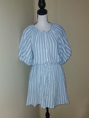 Old Navy Blue & White Striped Button-Up Dress